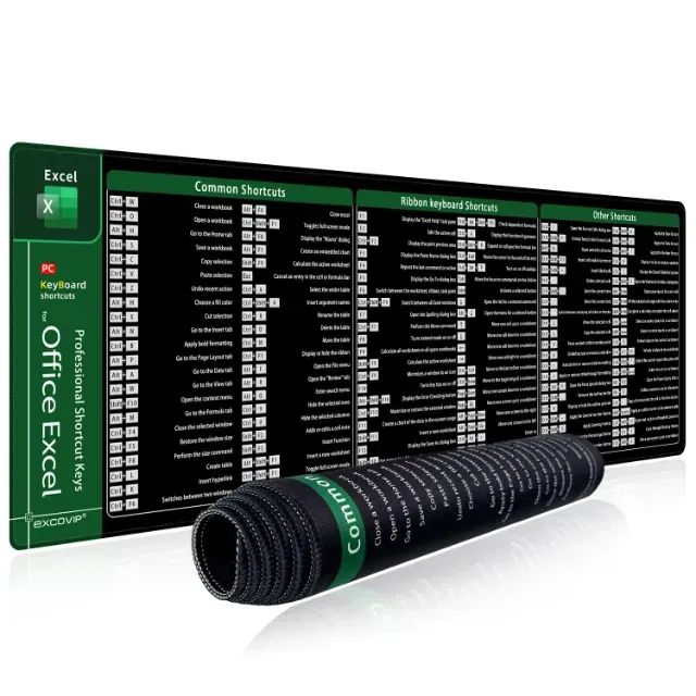 Mouse Pad Atalhos Excel Com Base Antiderrapante, 900x300x2mm