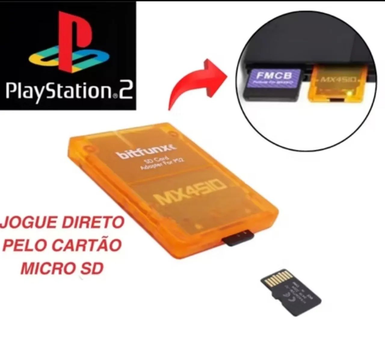 Kit MX4SIO + MicroSD de 64 gb adaptador leitor cartão de memória PS2 - Foto 4