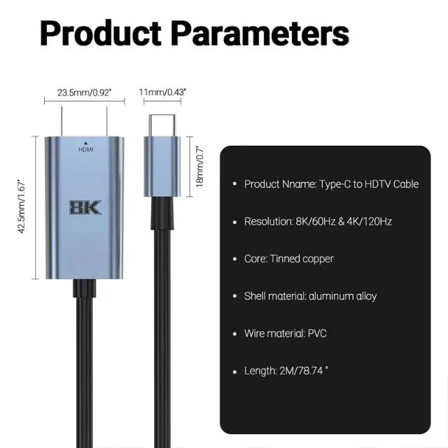 Cabo USB-C Hdmi 2.1  8K, 60Hz 2 Metros - Foto 5