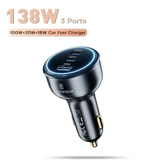CARREGADOR VEICULAR ASOMETECH 138W + Cabo 100w USB-C - Foto 3