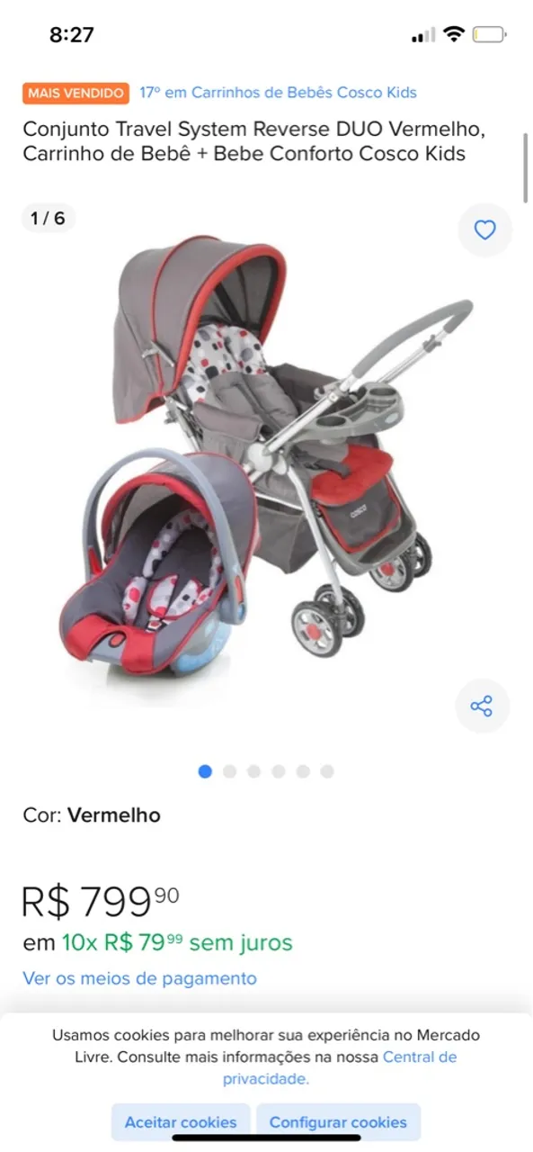 Carrinho Travel System Reverse DUO Vermelho Cosco Kids