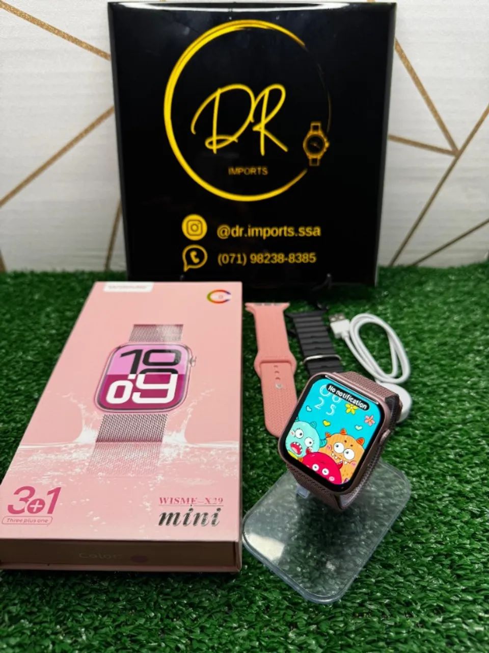 Lançamento Relógio Inteligente Smartwatch Feminino Wisme mini 3 Pulseiras Rosa - Foto 2
