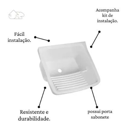 Tanque De Plástico 24 Litros Para Lavar Roupas Lavanderia Branco Metasul - Foto 3