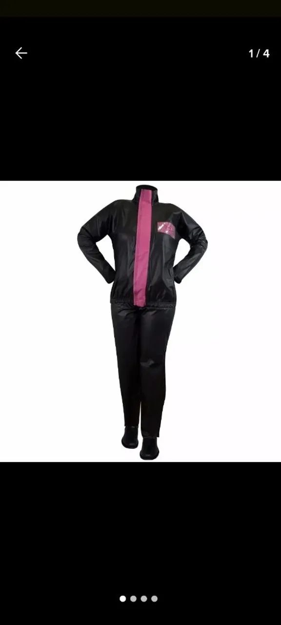 Conjunto Impermeável Feminino Preto com Detalhe Rosa