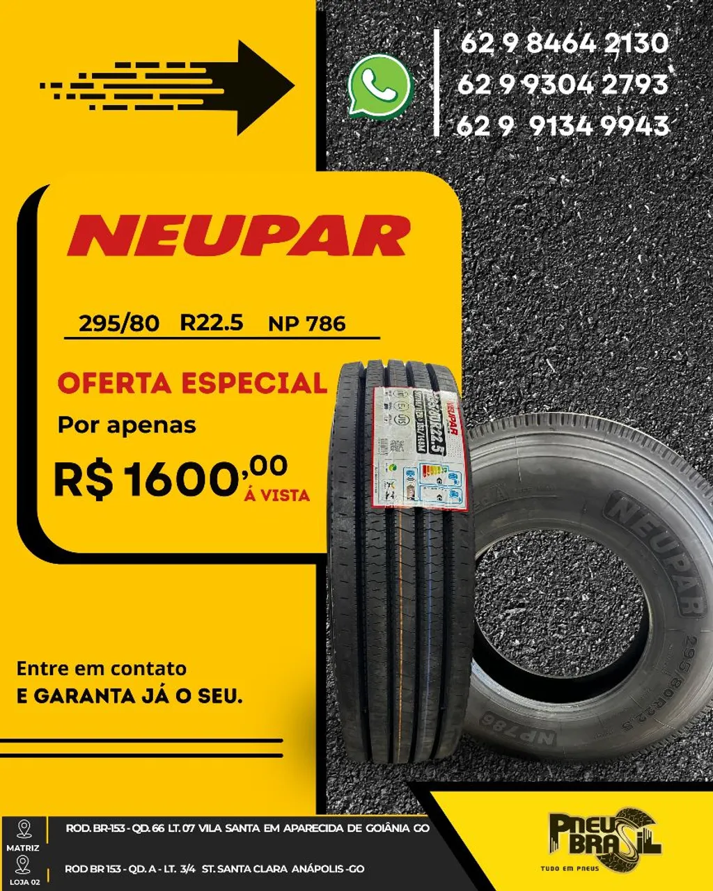 Pneu NEUPAR 295/80 R22.5 NP 786 LISO NOVO ORIGINAL Caminhão Ônibus (Melhor que XBRI!)