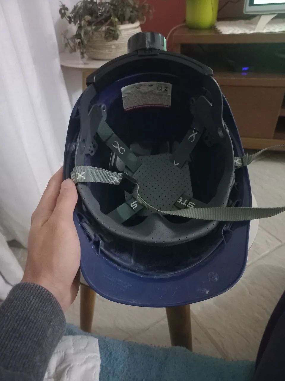 Capacete De Segurança Epi De Obra Azul Carneira E Jugular Cor Unica - Foto 3