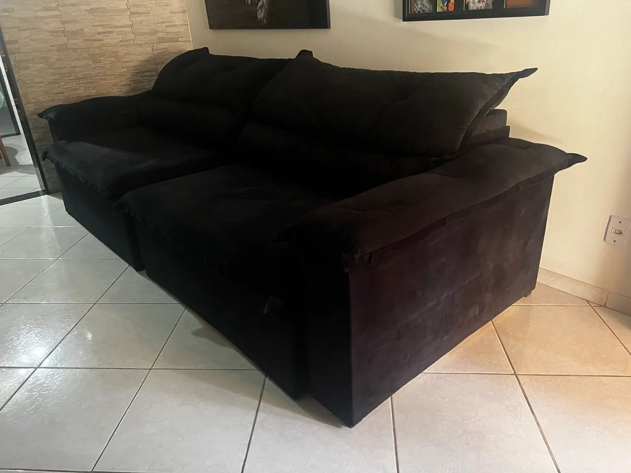 Sofá Retrátil 3M de largura no Suede ( Preto) - Foto 3