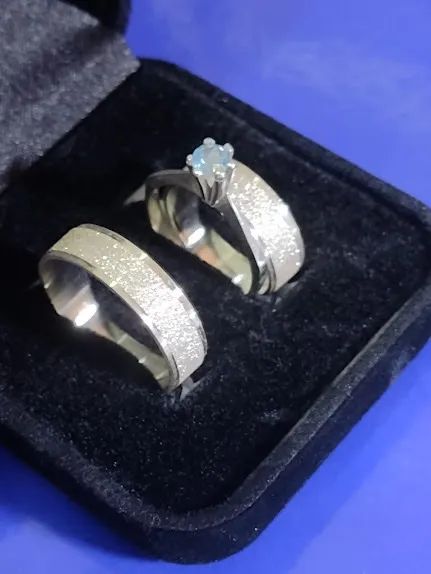 Alianças e Anel trio Compromisso Prata 950 de lei 5 mm - Foto 3