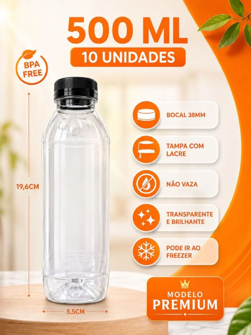 Kit com 60 unidades Garrafa 500ml com lacre, modelo Premium quadrada