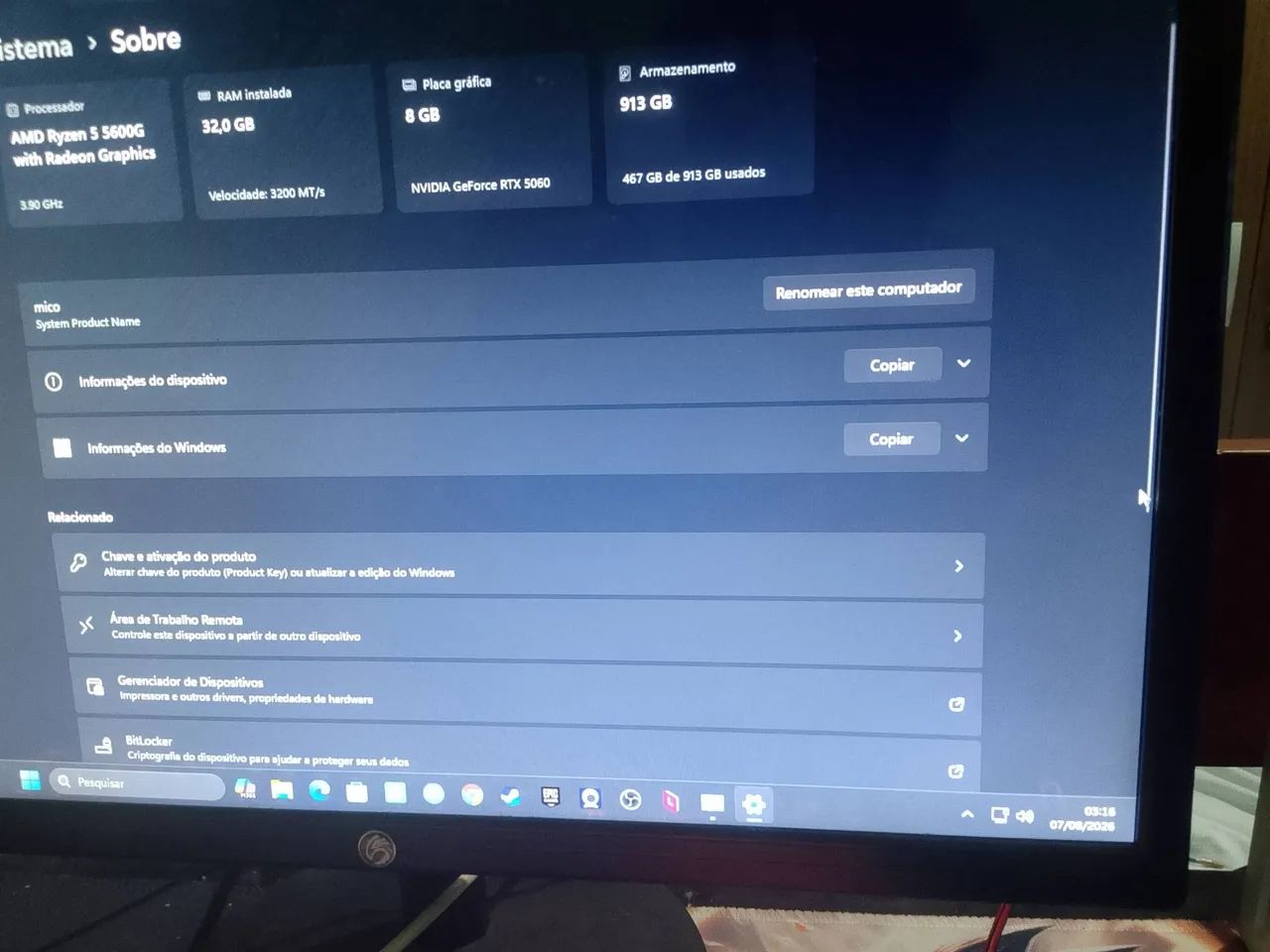 Pc gamer amd, 1TB, com rtx 5060 8g e 32 de ram - Foto 3