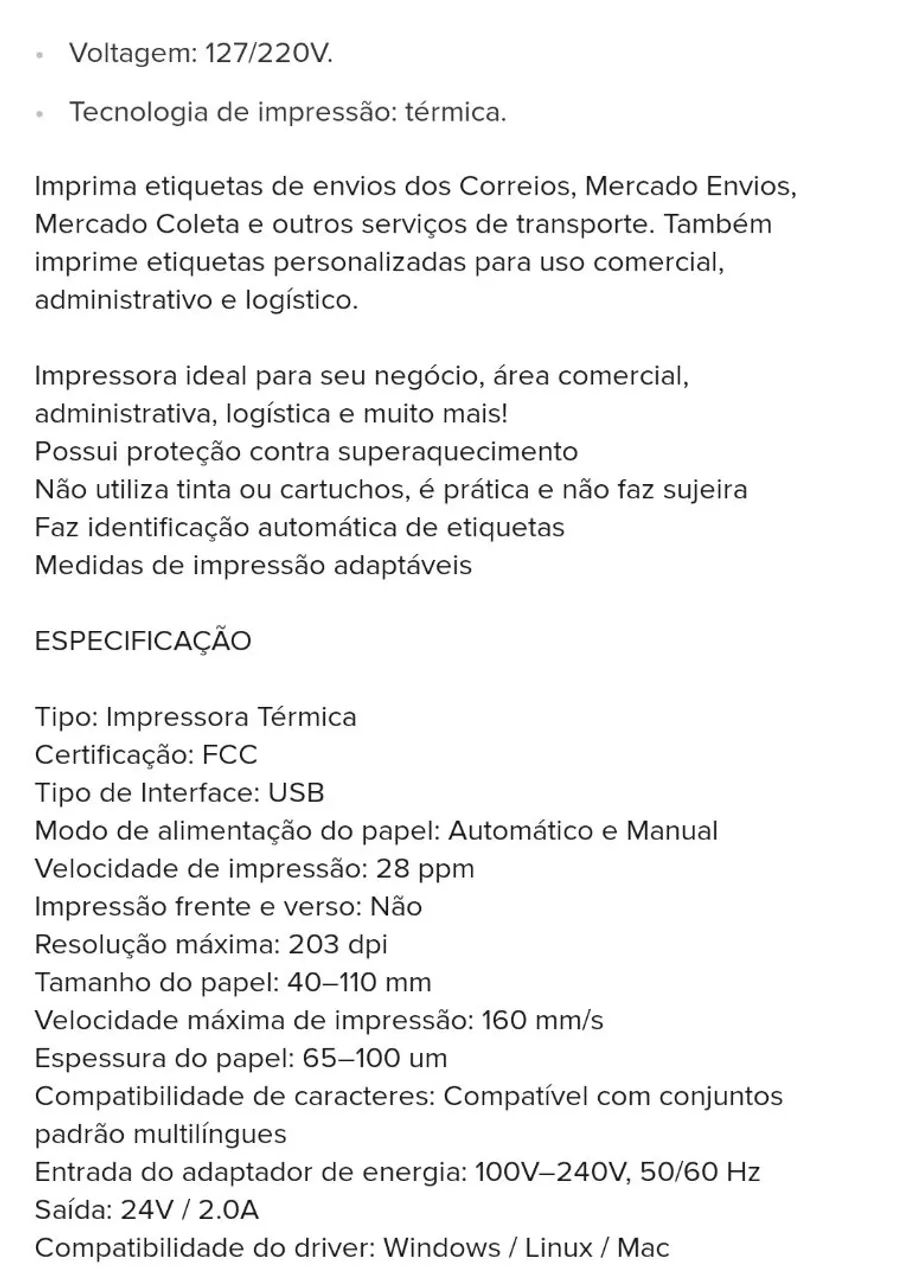 Impressora Slim Etiqueta 110mm USB - Foto 4