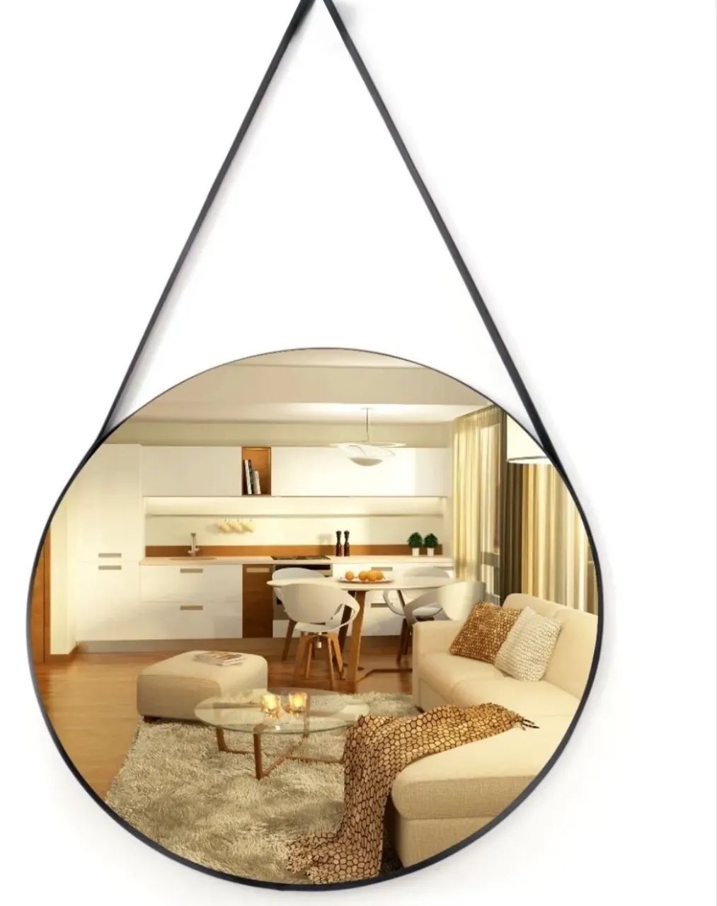 Espelho Redondo Decorativo 30cm Alça Preta Minimalista - Foto 4