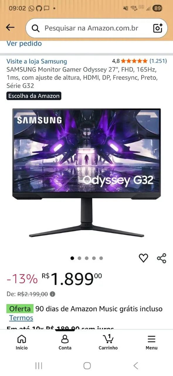 Monitor Gamer Samsung Odyssey G32 1ms 165Hz - Foto 4