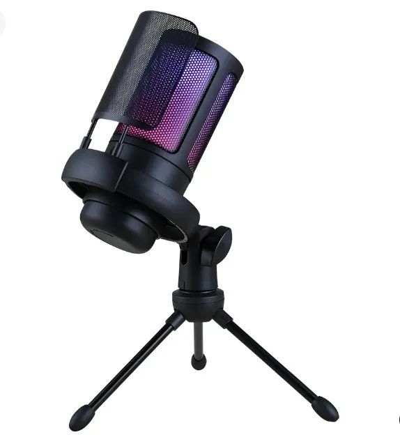 Microfone Gamer Profissional Com Led Rgb Condensador Bk805c Cor Preto Com Conector De Moni