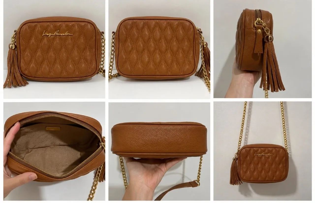Bolsa Luiza Barcelos nova, cor marrom,  alça Em corrente dourada