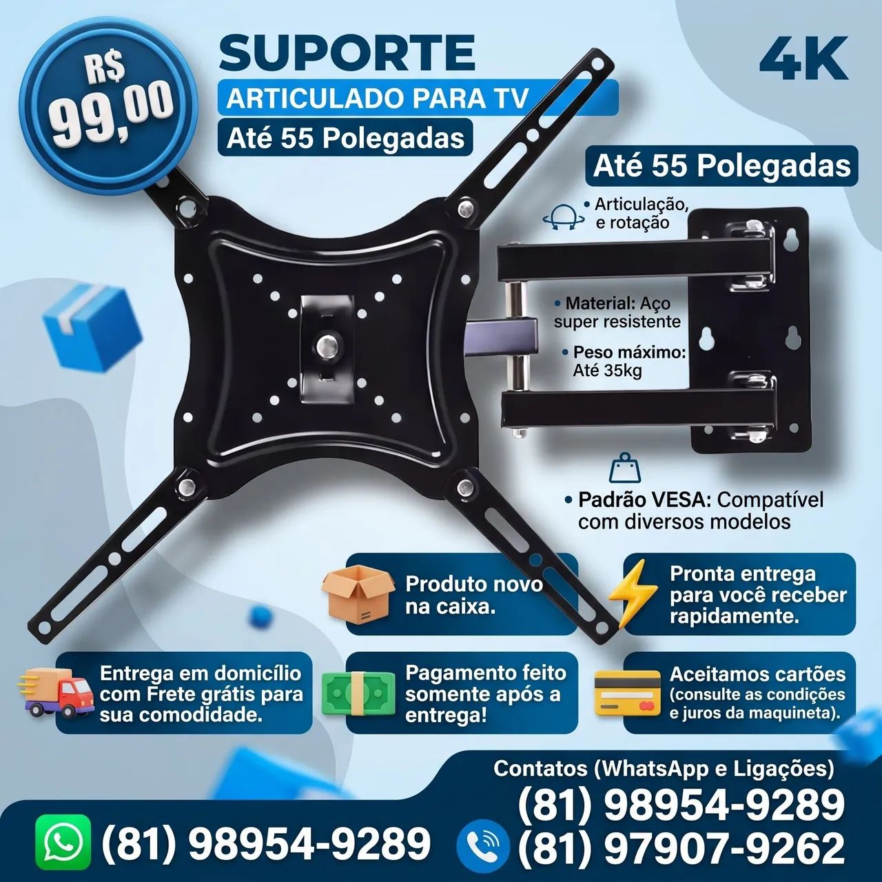 Suporte articulado para tv até 55 polegadas 