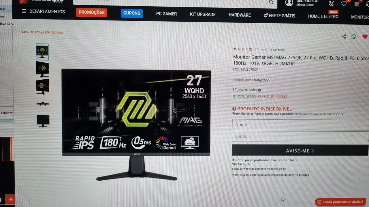 Monitor MSI 27p QHD 180hz IPS 0.5ms - Foto 2