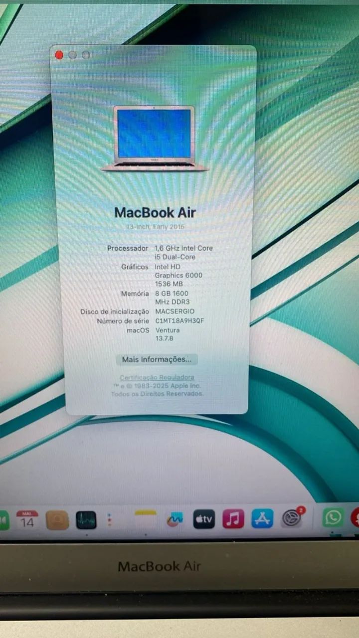 MacBook Air 13 2015 8GB 256GB + Carregador Original - Notebooks