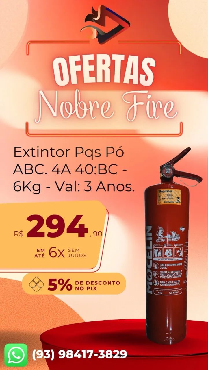 EXTINTOR DE PQS ABC DE 6kg Cap Ext: 4A 40BC Val 3 anos.