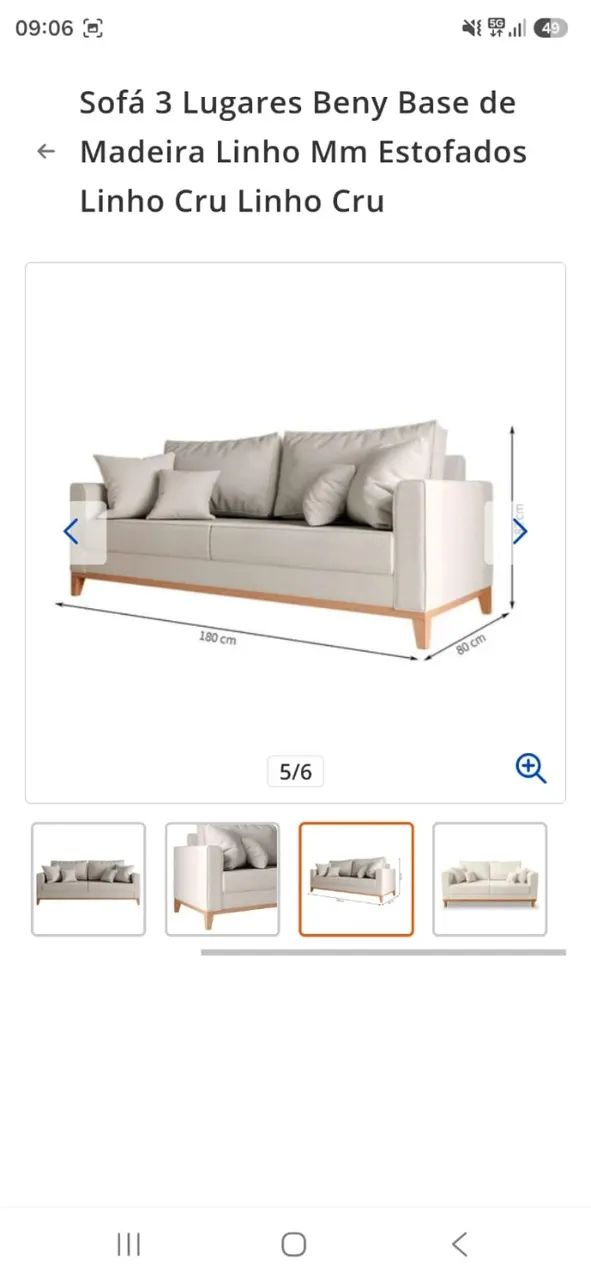 Sofá 3 ligares suede bege - seminovo - Foto 5