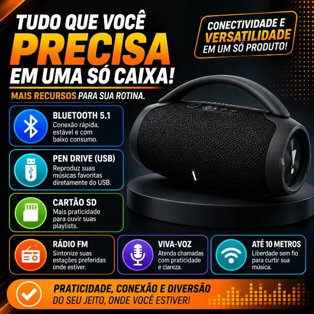 Caixa de Som Boombox Bluetooth Bivolt