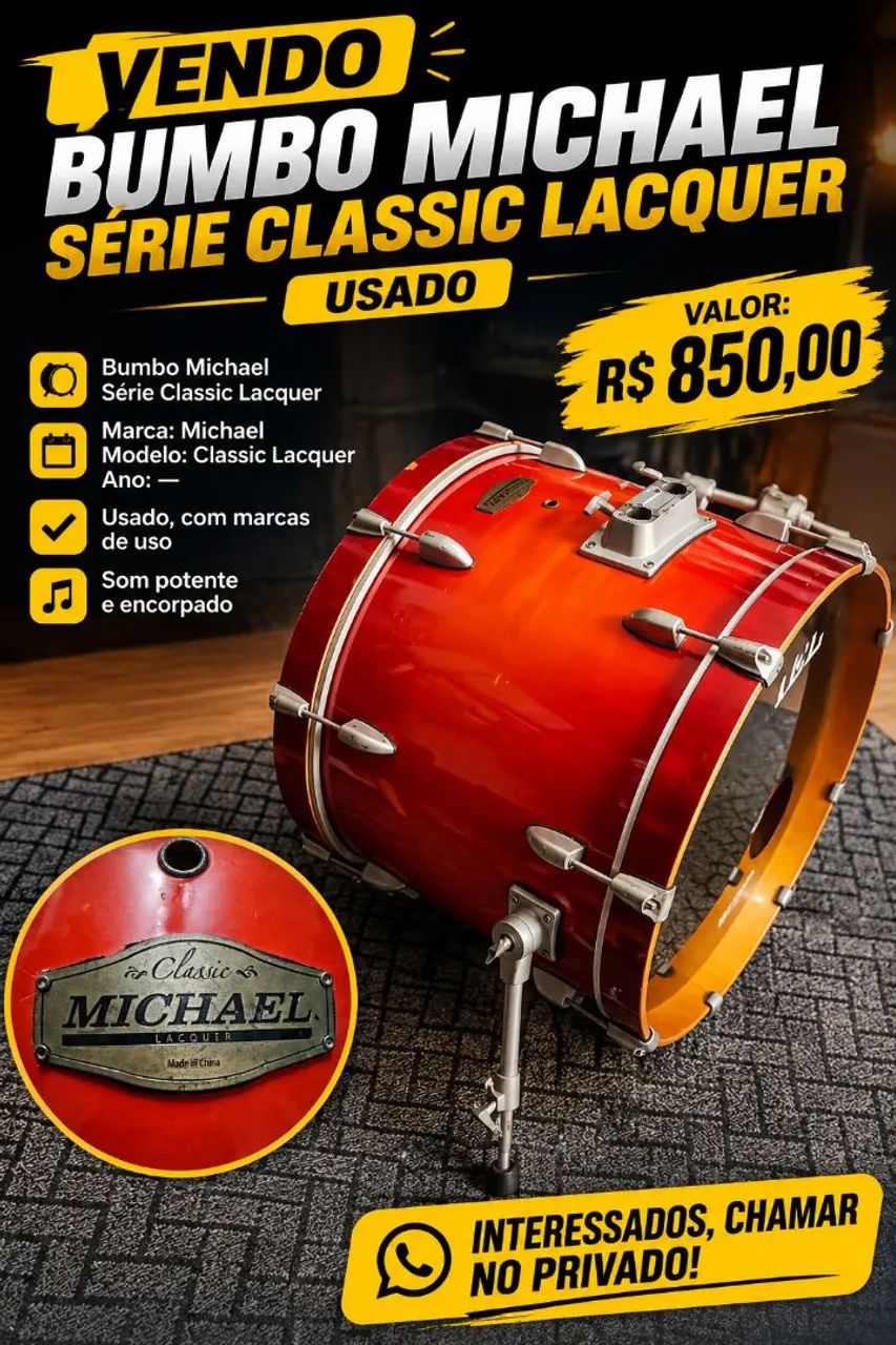 Bumbo de bateria Michael Classic Lacque - Foto 2