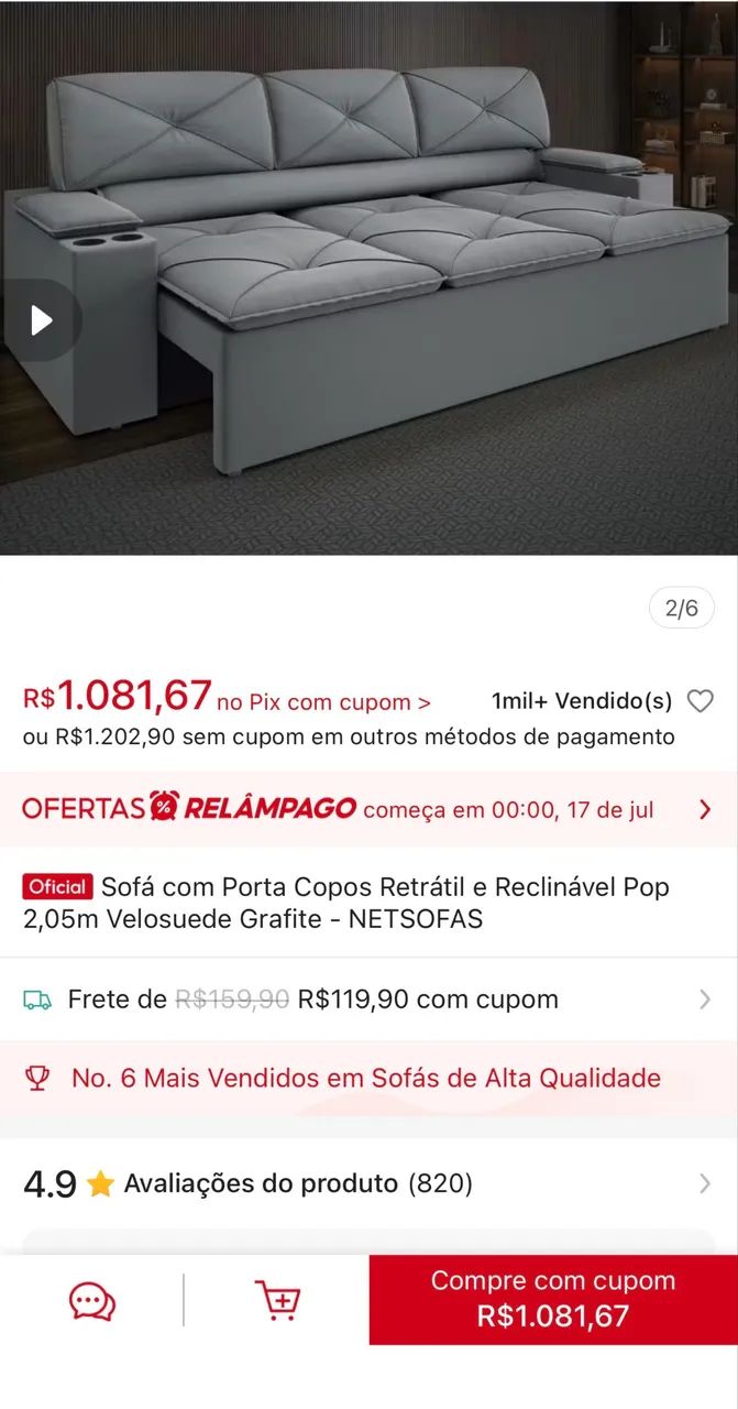 Sofá Reclinável com porta Copos *novo* - Foto 4