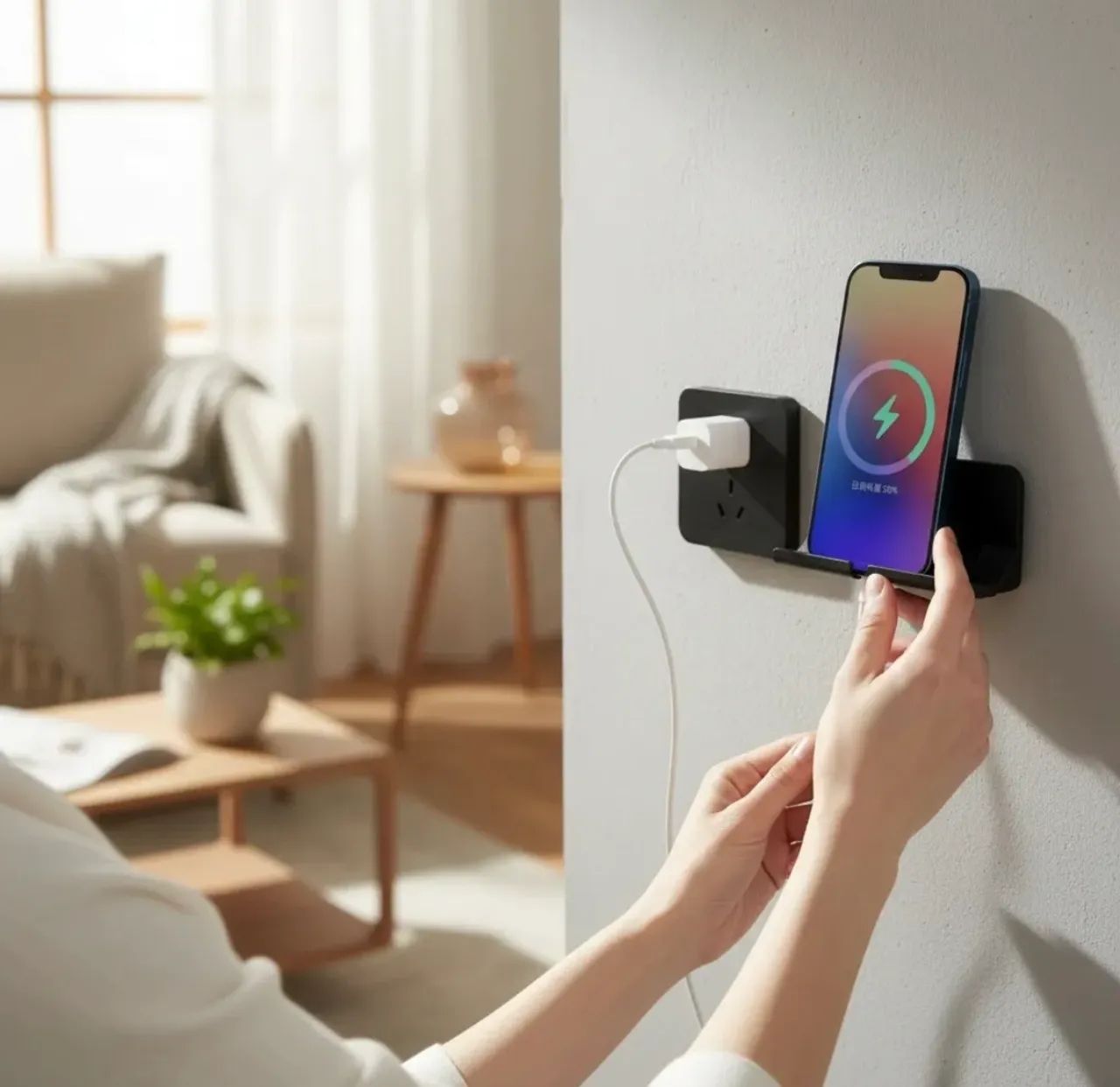 Suporte Adesivo De Parede Preto Para Celular iPhone Android  - Foto 5