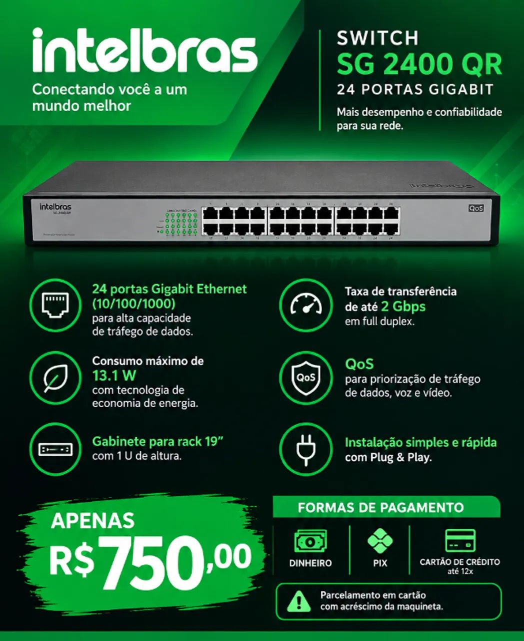 switch intelbras 24 portas gigabit SG 2400 QR