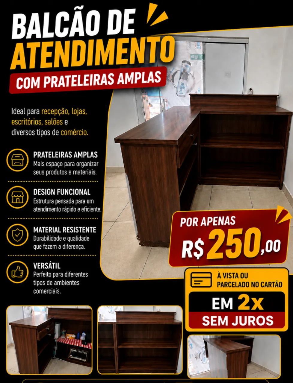 Balcão de Atendimento em "L" com Prateleiras 