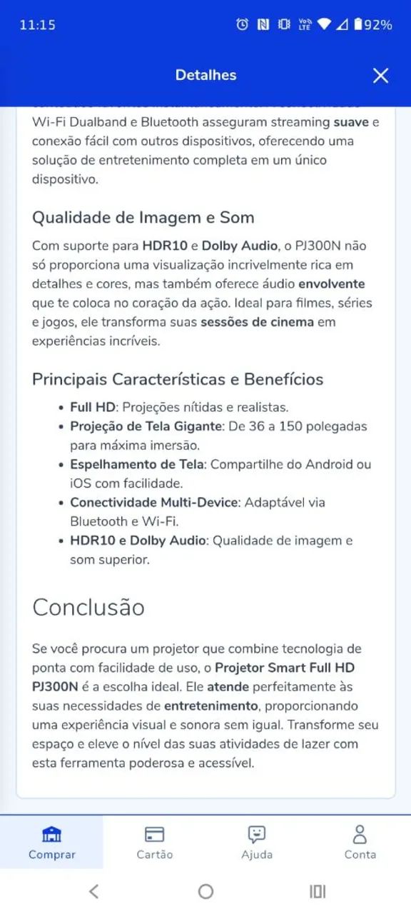 PROJETOR SMART FULL HD PJ300N - Foto 4