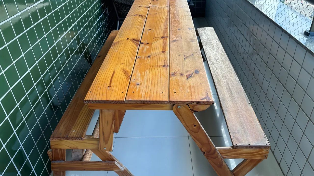 MESA DE MADEIRA RETRÁTIL 2 EM 1 - MESA + BANCO - Foto 3
