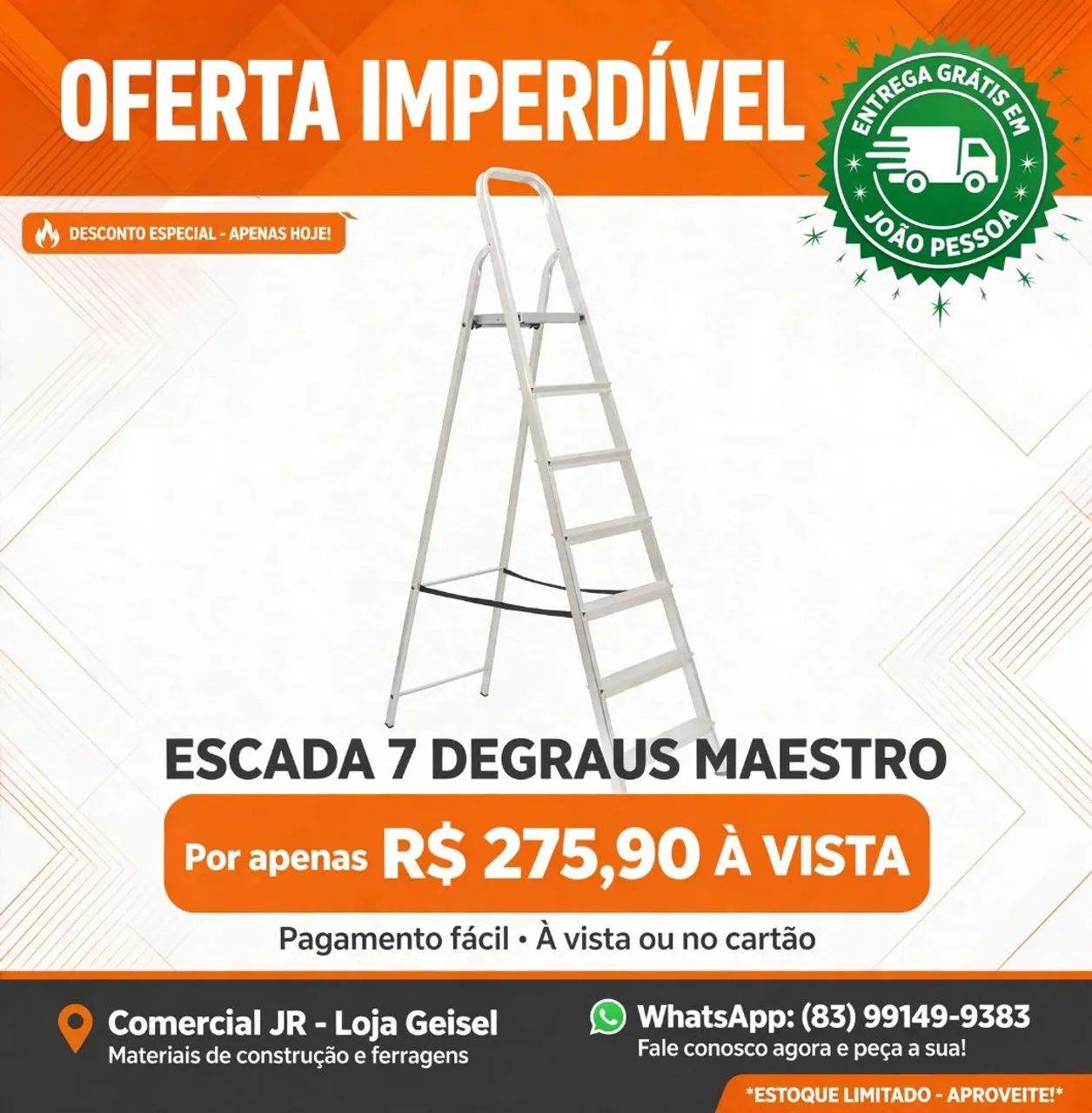 Escada 7 degraus alumínio certificada INMETRO  - Foto 3