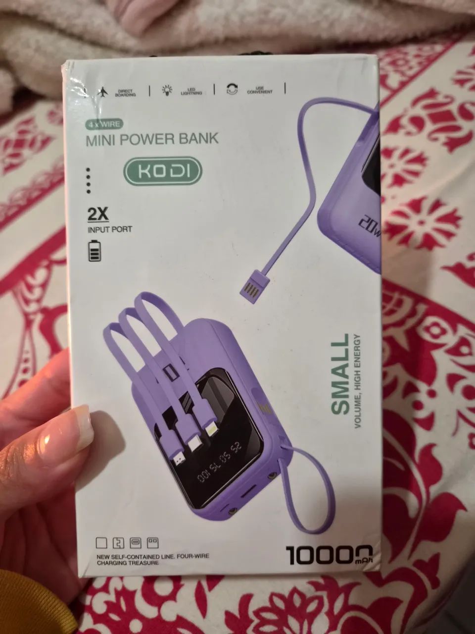 Mini power bank 10000mah com lanterna cor roxa 