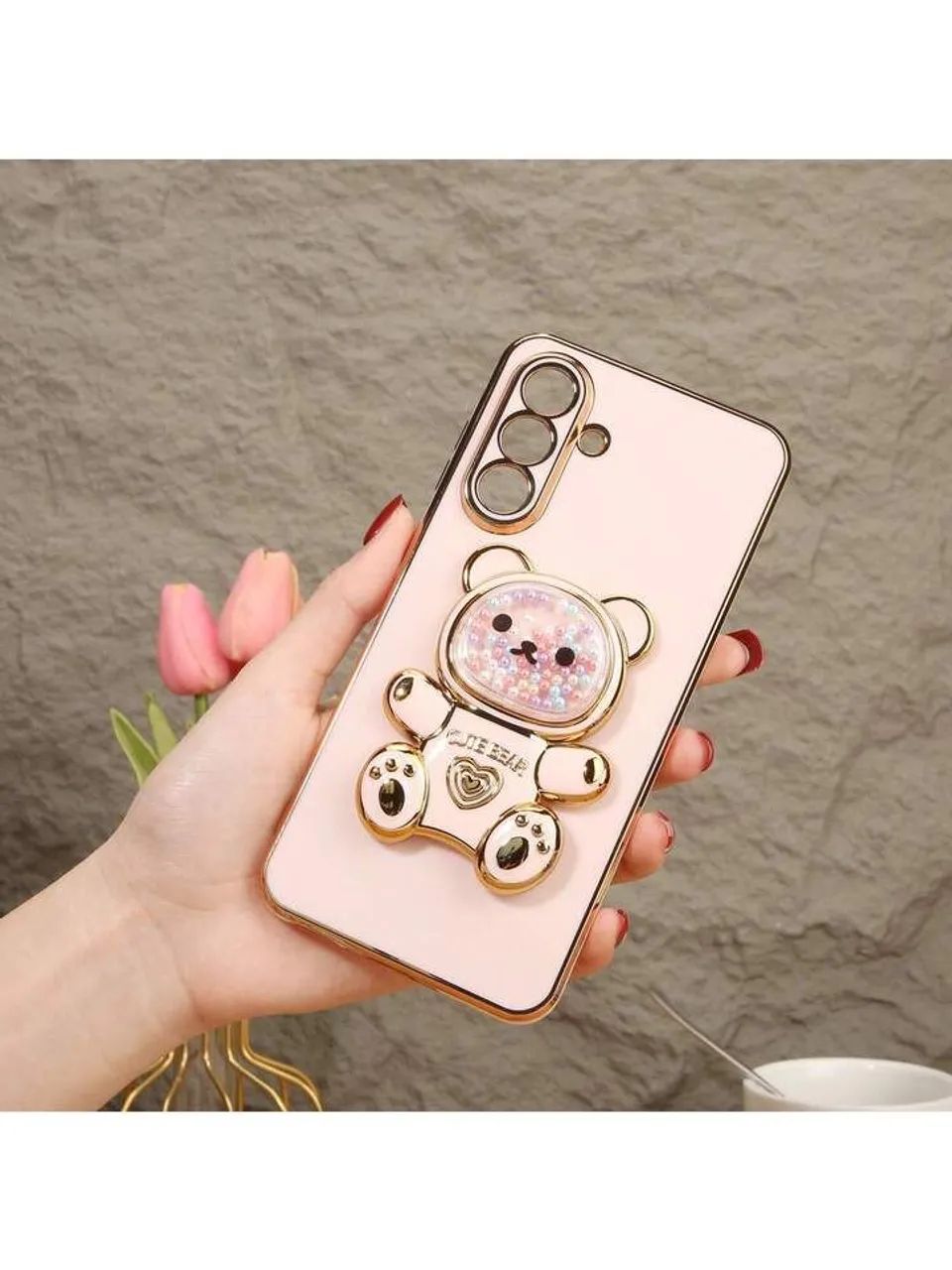 Capinha de celular de ursinho a56 rosa