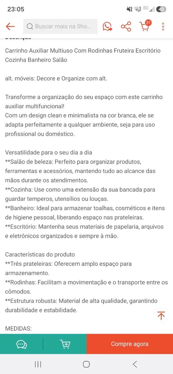 Carrinho Auxiliar Novo