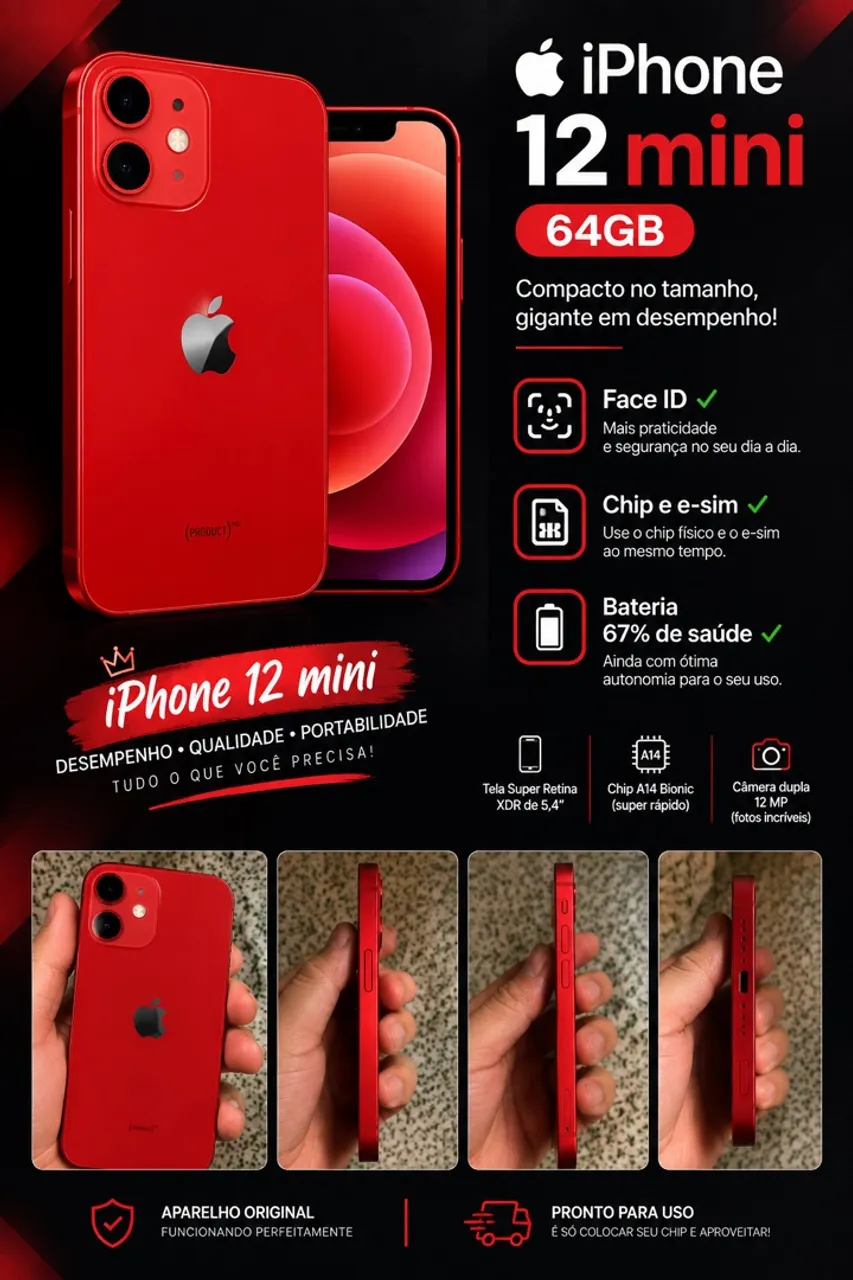 Iphone 12 mini 64gb red - Celulares e Smartphones - Copacabana