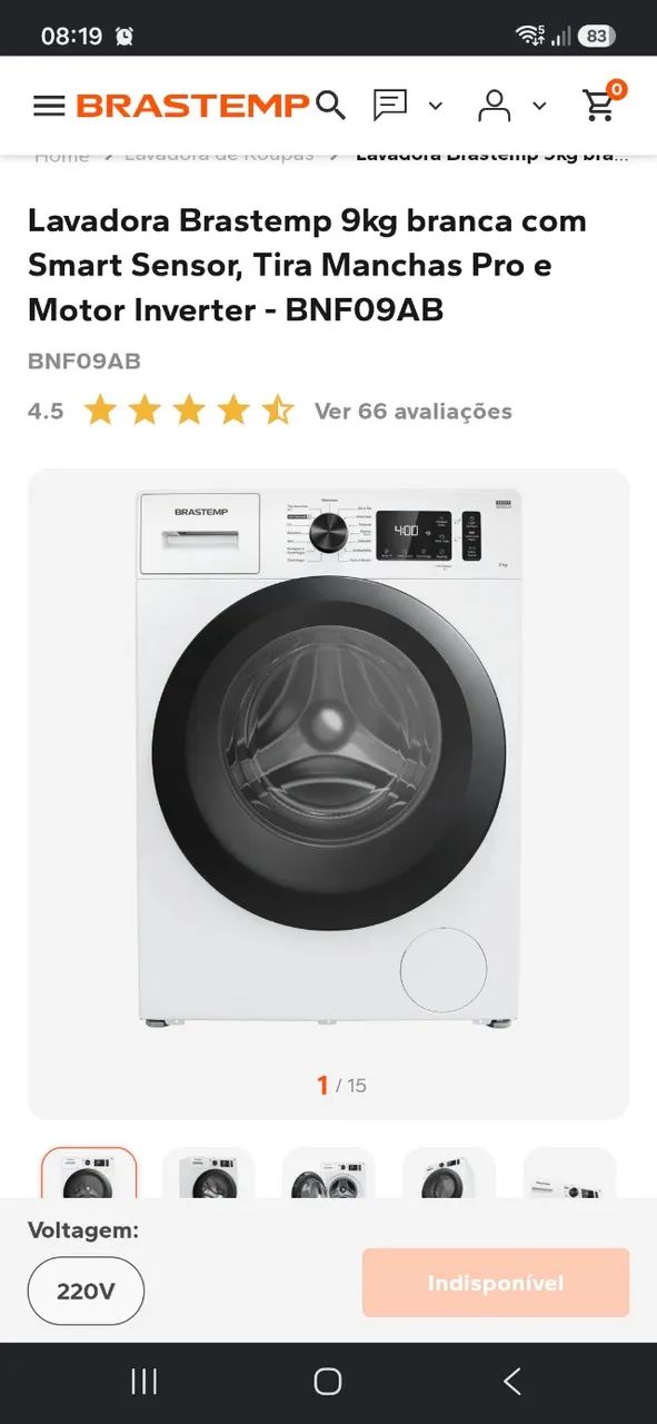 Lavadora Brastemp Smart 9k. 220v,  abertura frontal.