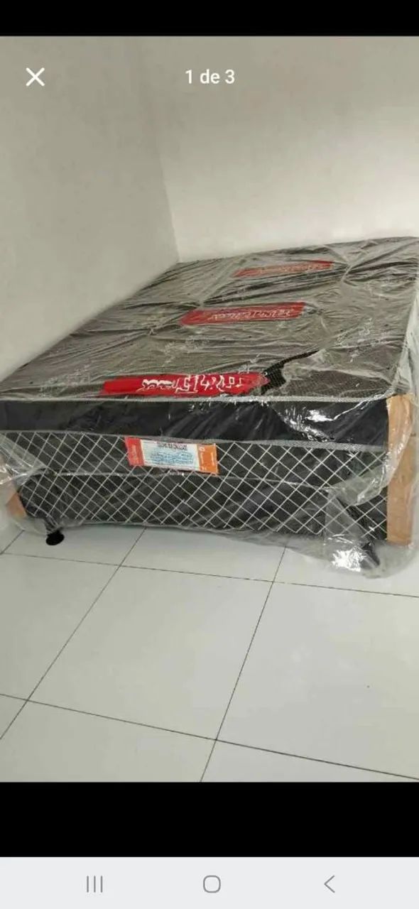 CAMA BOX CASAL ESPUMA DUPLA COM TRAVESSEIROS 