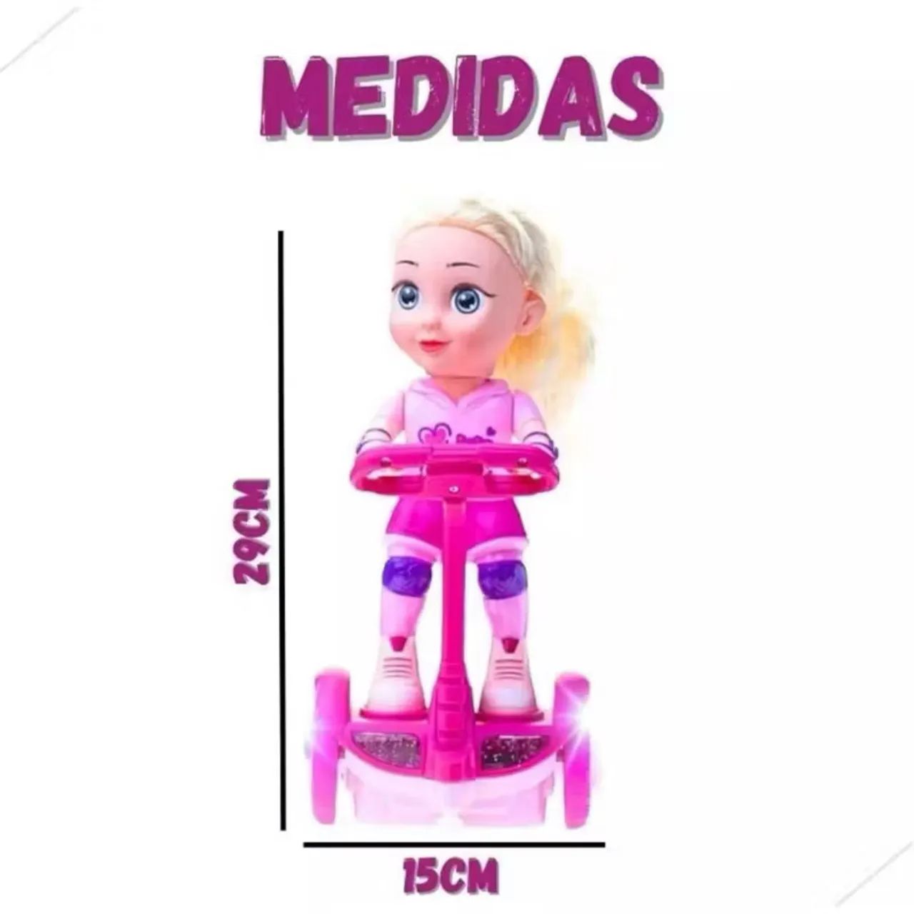 Boneca Com Patinete Hoverboard Giratório Som Luz Bate Volta  - Foto 2