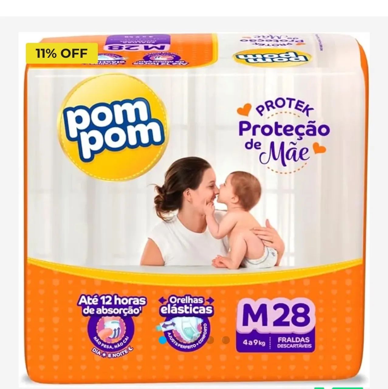 Fralda pompom protek M 28 unidades