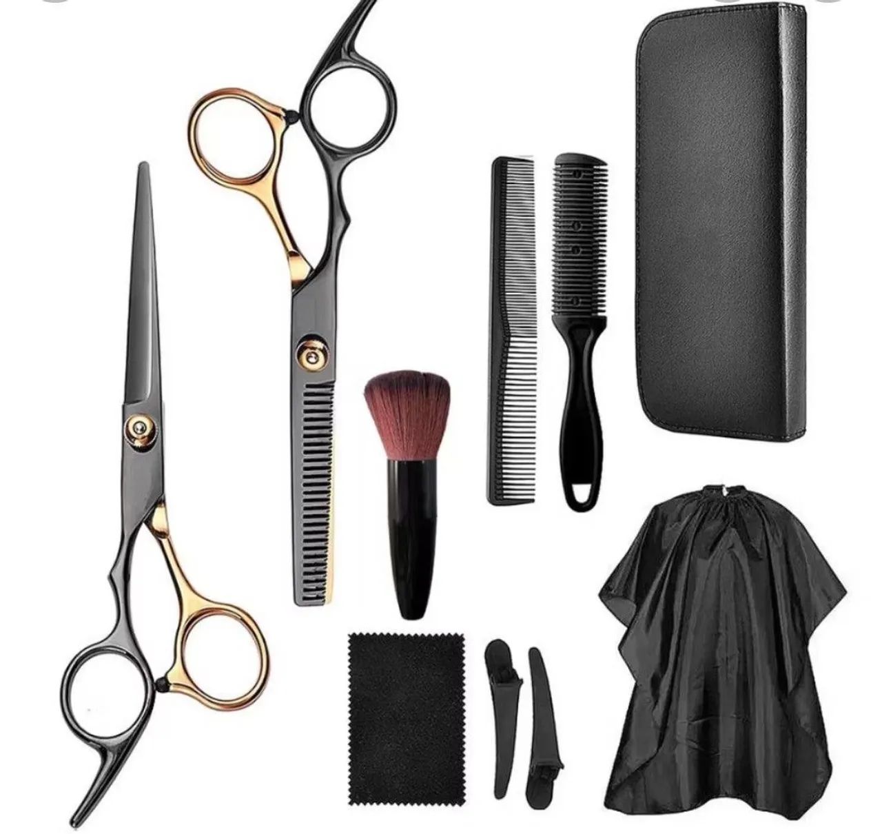 Kit Barbeiro: Capa de Corte, Tesouras, Estojo
