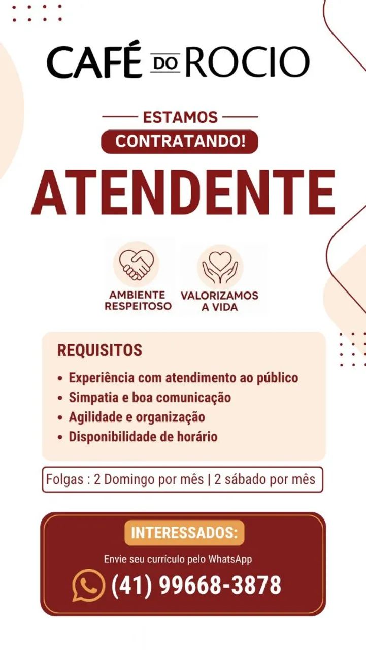 Vaga de Atendente - Campo Largo 
