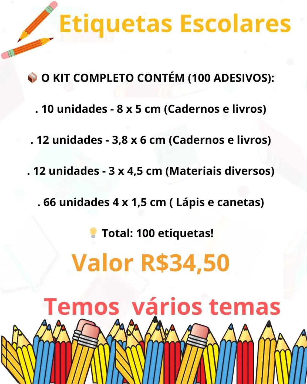 Super kit volta as aulas com 100 adesivo  - Foto 2
