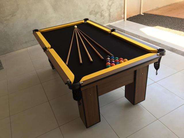 Mesa de Bilhar com Redes Cor Imbuia Bordas Amarelas Tecido Preto Modelo FRW1478 - Foto 2