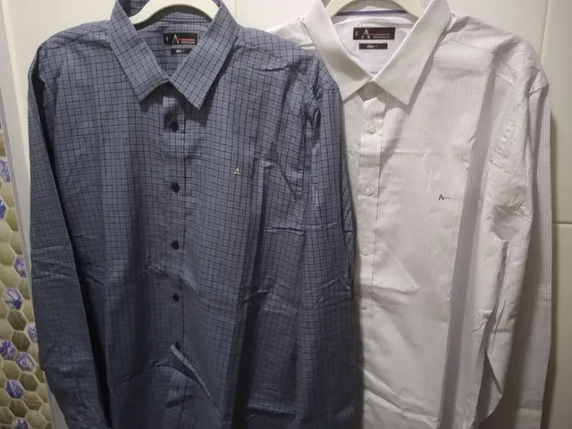 2 Camisas Manga Longa GG Slim Aramis Xadrez Azul/Pequeno