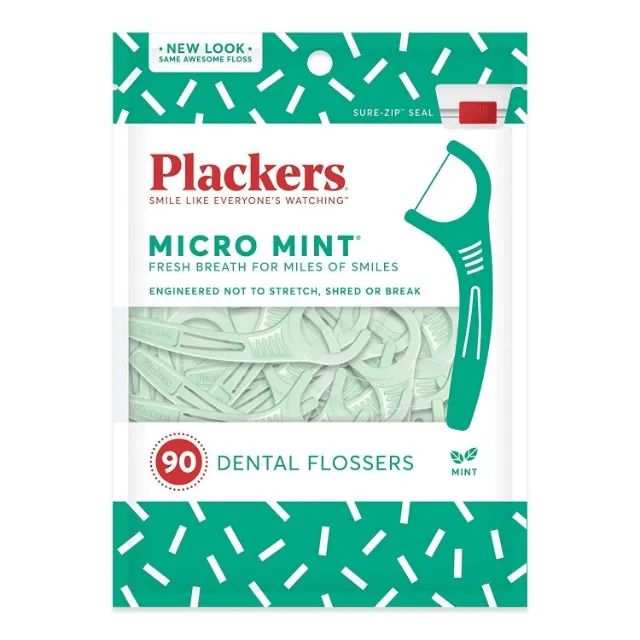 Palhetas de fio dental para limpeza dos dentes Plackers Micro Mint, pacote com 90 unidades