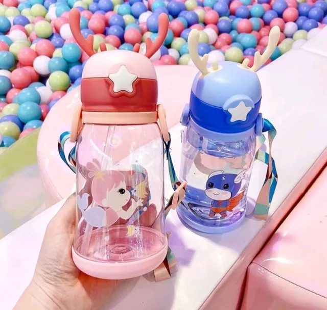 Garrafa De Alce Água Infantil Criança Portátil Com Desenho Multicolorido