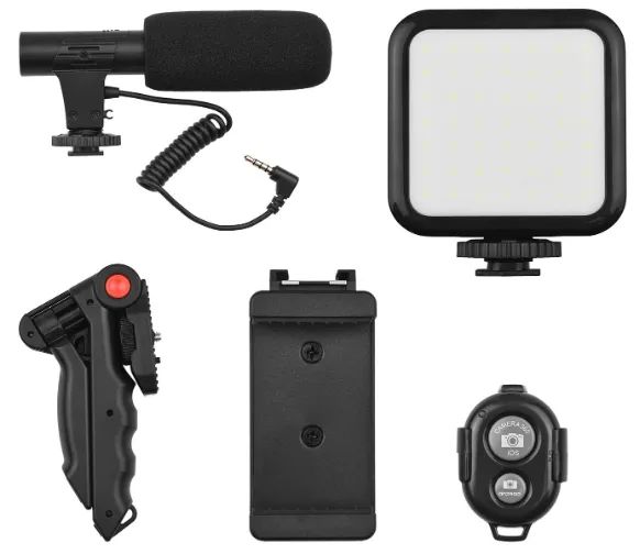 Kit De Criação De Vídeo Tripé Com Iluminação Microfone Condensador - 1104 - Foto 3