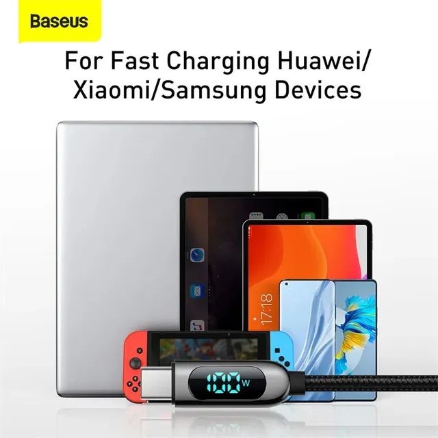 Cabo USB turbo Baseus tipo C para C 100w 5A display 2M - Foto 5